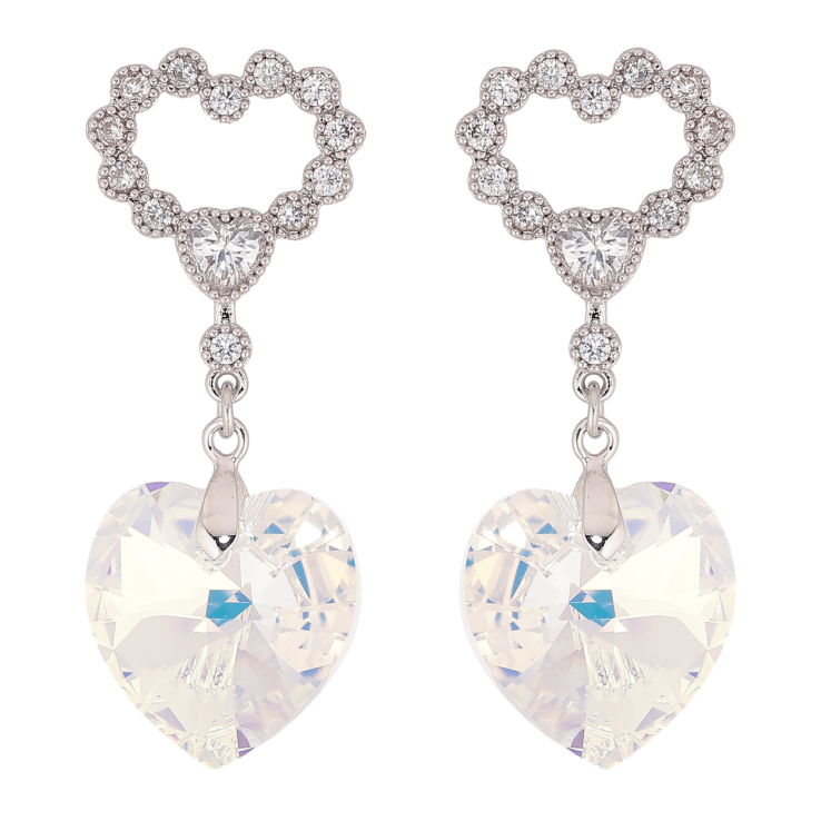 Сережки Xuping колір Родій з кристалами Swarovski пусети "Сердечки з підвіскою кристал Shimmer" фото №2 Сережки Xuping колір Родій з кристалами Swarovski пусети "Сердечки з підвіскою кристал Shimmer" фото №2