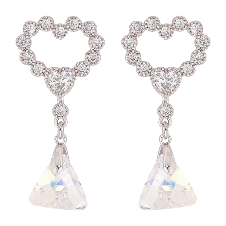Сережки Xuping колір Родій з кристалами Swarovski пусети "Сердечки з підвіскою кристал Shimmer" фото №8