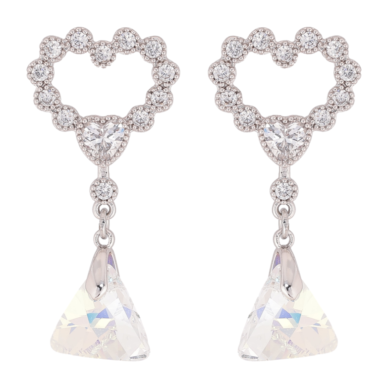 Серьги Xuping цвет Родий с кристаллами Swarovski пусеты "Сердечки с подвеской кристалл Shimmer" фото №2 Серьги Xuping цвет Родий с кристаллами Swarovski пусеты "Сердечки с подвеской кристалл Shimmer" фото №2