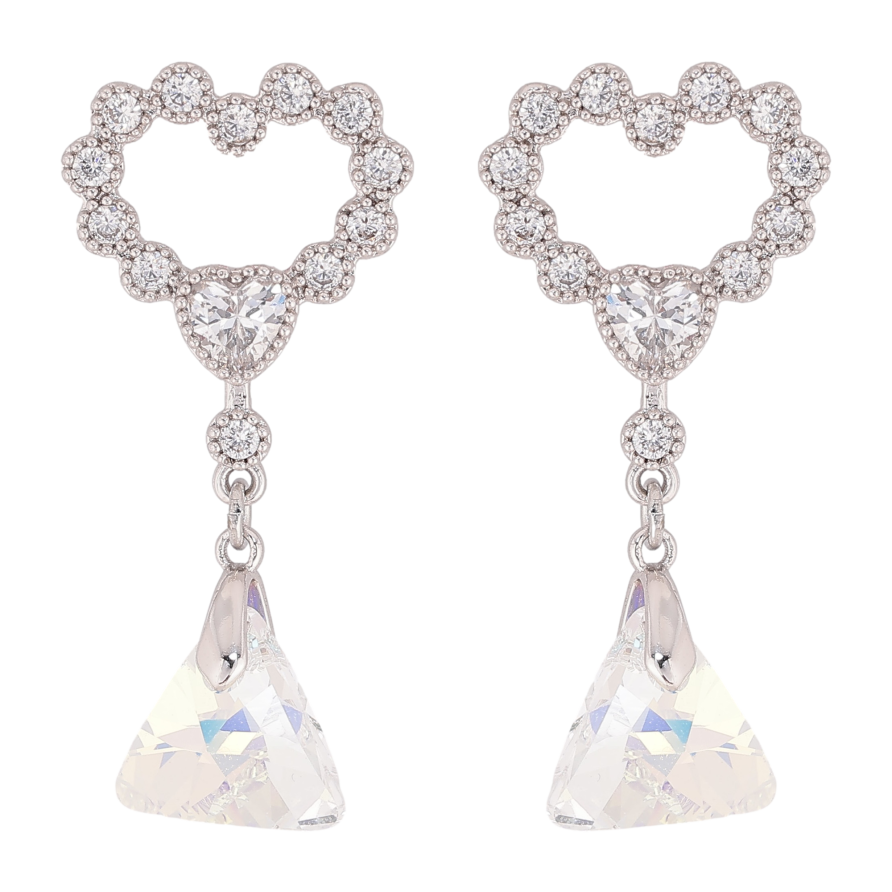 Серьги Xuping цвет Родий с кристаллами Swarovski пусеты "Сердечки с подвеской кристалл Shimmer" фото №1 Серьги Xuping цвет Родий с кристаллами Swarovski пусеты "Сердечки с подвеской кристалл Shimmer" фото №1