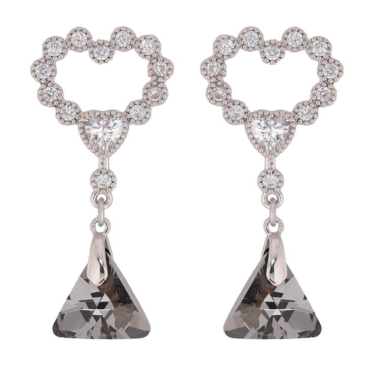 Сережки Xuping колір Родій з кристалами Swarovski пусети "Сердечки з підвіскою кристал Silver Night" фото №6