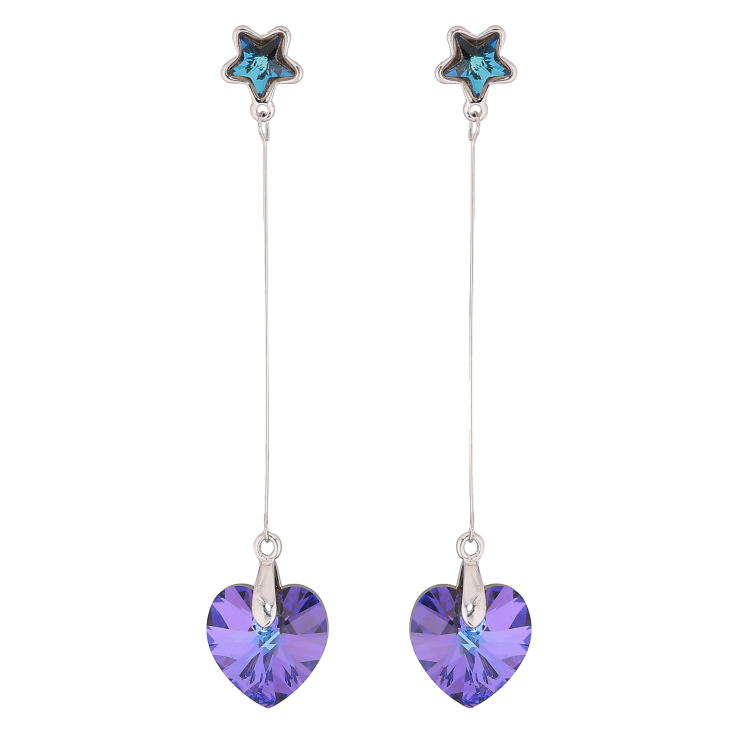 Сережки Xuping колір Родій з кристалами Swarovski пусети "Сині зірочки з підвісками серця Heliotrope" фото №21