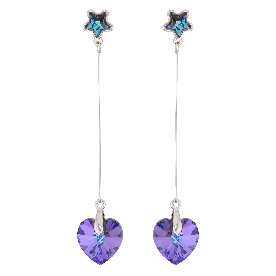 Сережки Xuping колір Родій з кристалами Swarovski пусети "Сині зірочки з підвісками серця Heliotrope" фото №1 Сережки Xuping колір Родій з кристалами Swarovski пусети "Сині зірочки з підвісками серця Heliotrope" фото №1