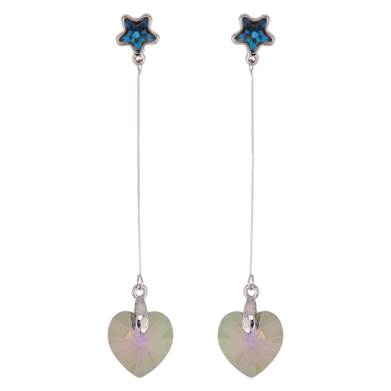 Серьги Xuping цвет Родий с кристаллами Swarovski пусеты "Синие звездочки с подвесками сердечки Luminous Green" фото №10 Серьги Xuping цвет Родий с кристаллами Swarovski пусеты "Синие звездочки с подвесками сердечки Luminous Green" фото №10