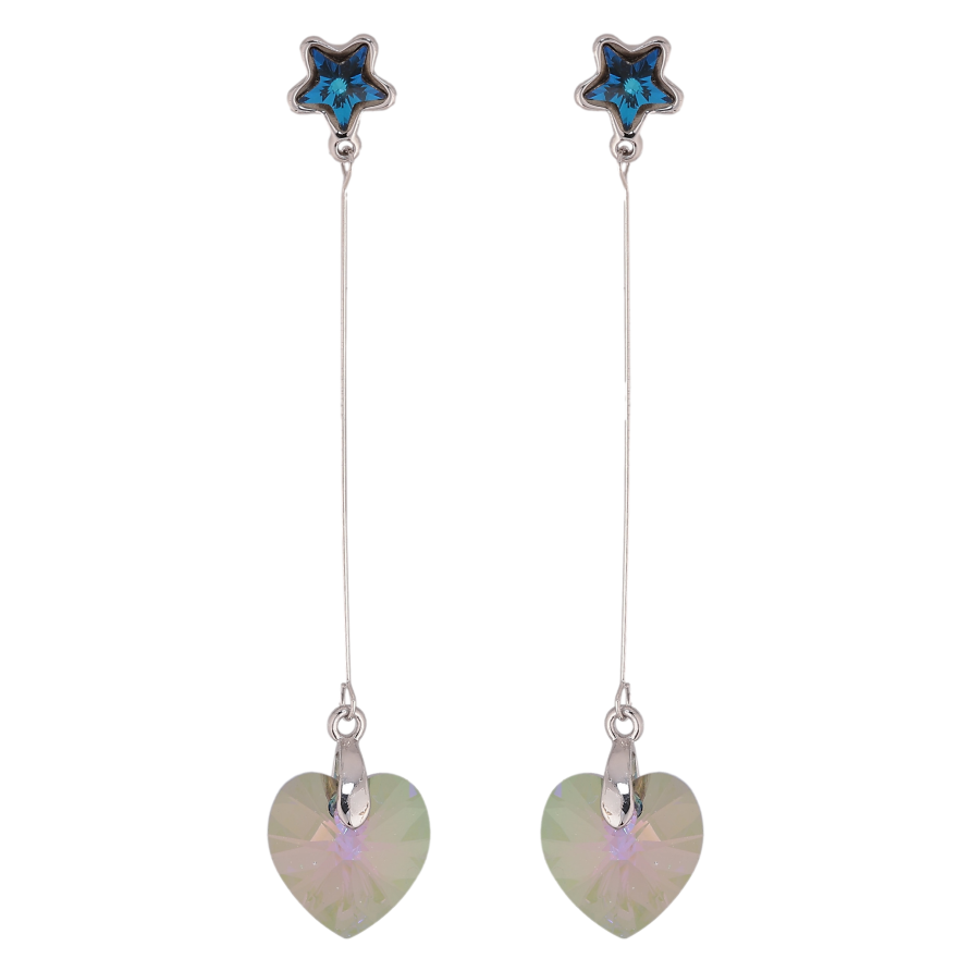 Сережки Xuping колір Родій з кристалами Swarovski пусети "Сині зірочки з підвісками серця Luminous Green" фото №1 Сережки Xuping колір Родій з кристалами Swarovski пусети "Сині зірочки з підвісками серця Luminous Green" фото №1