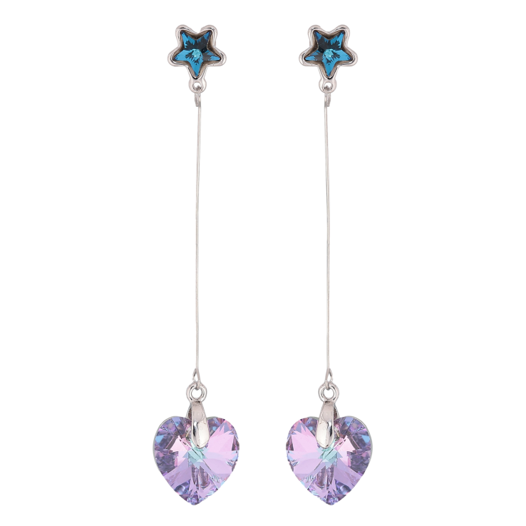 Сережки Xuping колір Родій з кристалами Swarovski пусети "Сині зірочки з підвісками серця Paradise Shine" фото №20