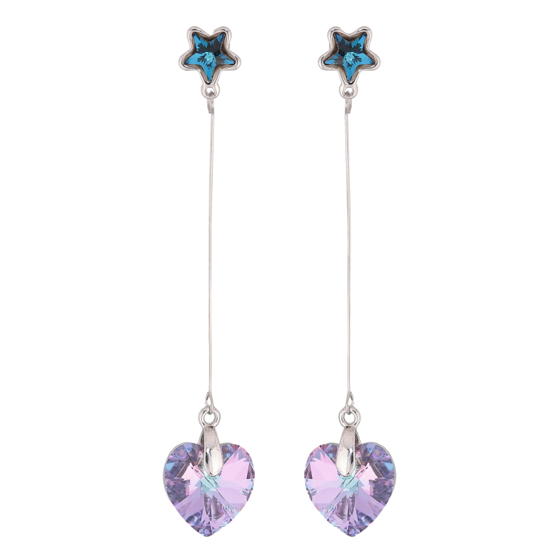 Серьги Xuping цвет Родий с кристаллами Swarovski пусеты "Синие звездочки с подвесками сердечки Paradise Shine" фото №5 Серьги Xuping цвет Родий с кристаллами Swarovski пусеты "Синие звездочки с подвесками сердечки Paradise Shine" фото №5