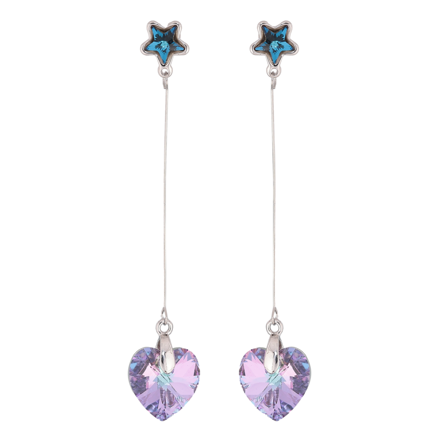 Сережки Xuping колір Родій з кристалами Swarovski пусети "Сині зірочки з підвісками серця Paradise Shine" фото №1 Сережки Xuping колір Родій з кристалами Swarovski пусети "Сині зірочки з підвісками серця Paradise Shine" фото №1