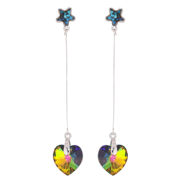Сережки Xuping колір Родій з кристалами Swarovski пусети "Сині зірочки з підвісками серця Vitrail Medium" фото №23