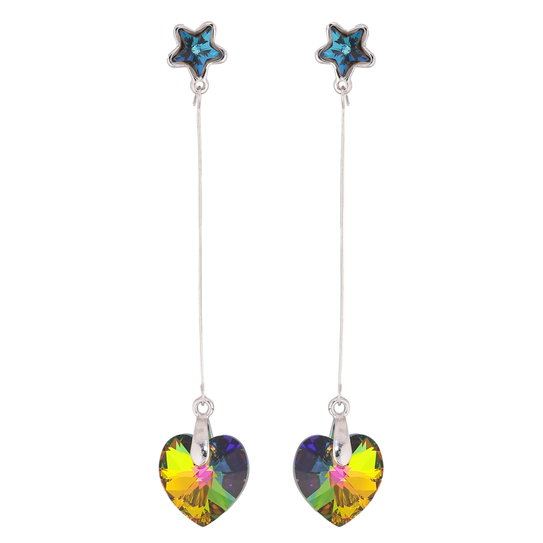 Сережки Xuping колір Родій з кристалами Swarovski пусети "Сині зірочки з підвісками серця Vitrail Medium" фото №5 Сережки Xuping колір Родій з кристалами Swarovski пусети "Сині зірочки з підвісками серця Vitrail Medium" фото №5