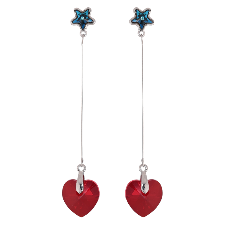 Сережки Xuping колір Родій з кристалами Swarovski пусети "Сині зірочки з підвісками сердечка Siam" фото №24