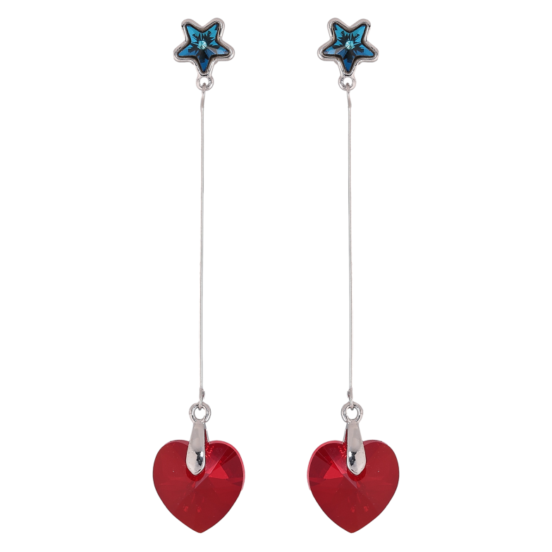 Серьги Xuping цвет Родий с кристаллами Swarovski пусеты "Синие звездочки с подвесками сердечки Siam" фото №1 Серьги Xuping цвет Родий с кристаллами Swarovski пусеты "Синие звездочки с подвесками сердечки Siam" фото №1