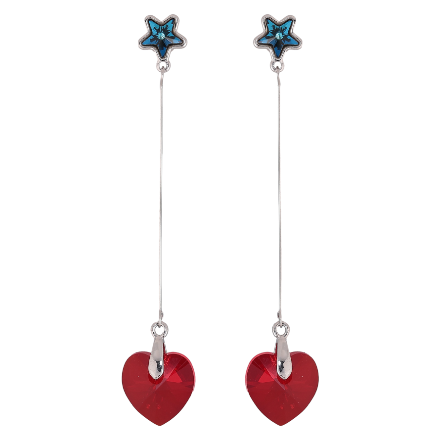 Сережки Xuping колір Родій з кристалами Swarovski пусети "Сині зірочки з підвісками сердечка Siam" фото №1 Сережки Xuping колір Родій з кристалами Swarovski пусети "Сині зірочки з підвісками сердечка Siam" фото №1