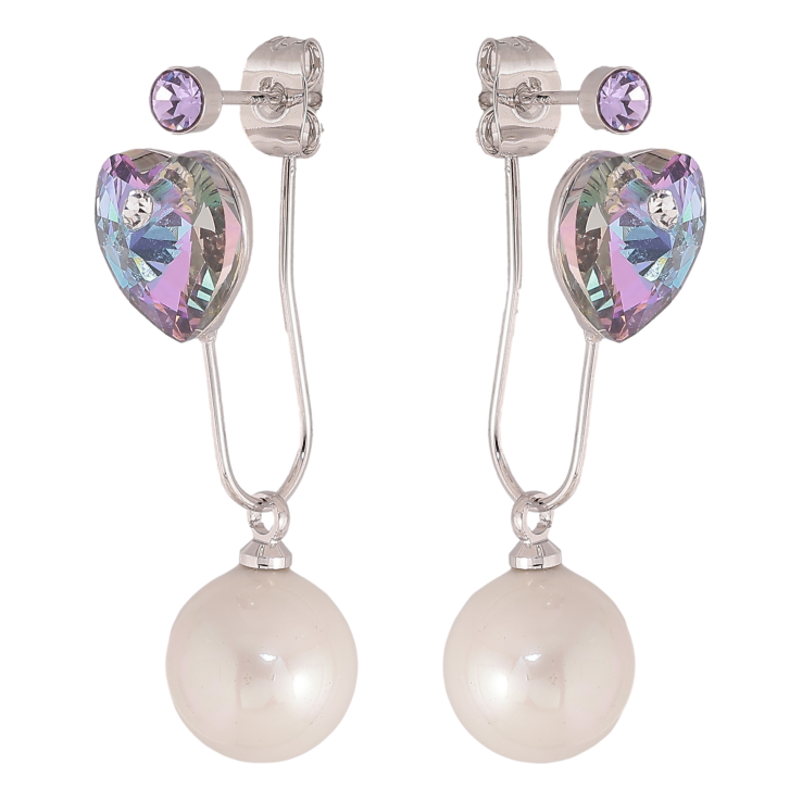 Серьги Xuping цвет Родий с кристаллами Swarovski пусеты-джекеты "Сердечки Paradise Shine с жемчужинами" фото №13 Серьги Xuping цвет Родий с кристаллами Swarovski пусеты-джекеты "Сердечки Paradise Shine с жемчужинами" фото №13