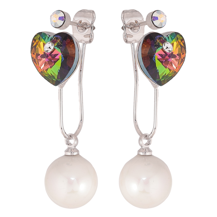 Серьги Xuping цвет Родий с кристаллами Swarovski пусеты-джекеты "Сердечки Vitrail Medium с жемчужинами" фото №14 Серьги Xuping цвет Родий с кристаллами Swarovski пусеты-джекеты "Сердечки Vitrail Medium с жемчужинами" фото №14