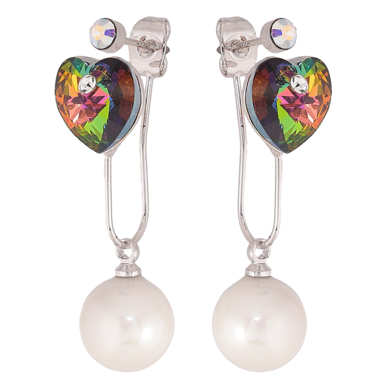 Сережки Xuping колір Родій з кристалами Swarovski пусети-джекети "Сердечка Vitrail Medium з перлинами" фото №7 Сережки Xuping колір Родій з кристалами Swarovski пусети-джекети "Сердечка Vitrail Medium з перлинами" фото №7