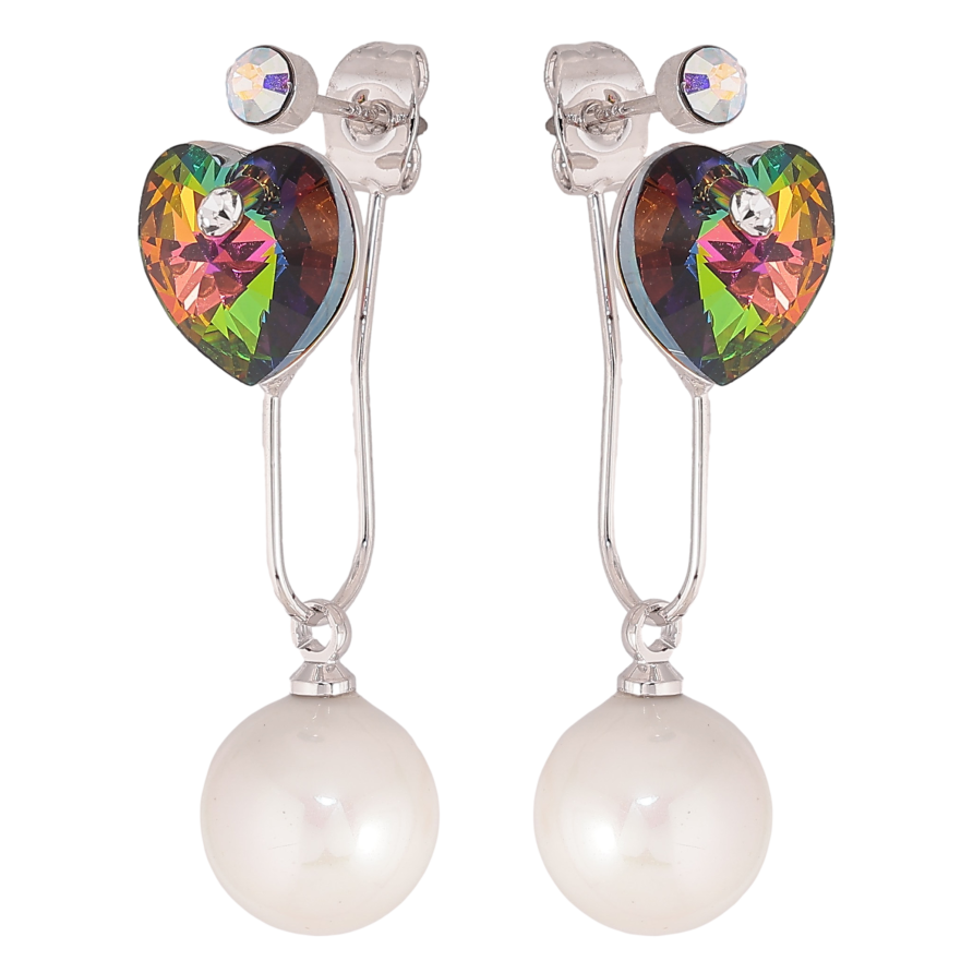 Серьги Xuping цвет Родий с кристаллами Swarovski пусеты-джекеты "Сердечки Vitrail Medium с жемчужинами" фото №1 Серьги Xuping цвет Родий с кристаллами Swarovski пусеты-джекеты "Сердечки Vitrail Medium с жемчужинами" фото №1