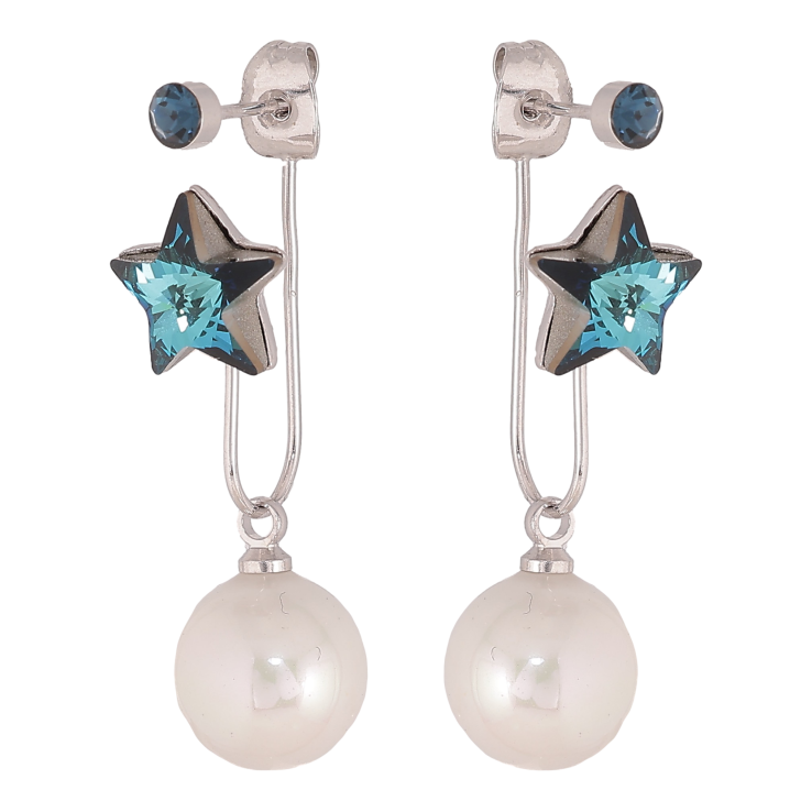 Серьги Xuping цвет Родий с кристаллами Swarovski пусеты- джекеты "Звездочки Metallic Blue с жемчужинами" фото №16 Серьги Xuping цвет Родий с кристаллами Swarovski пусеты- джекеты "Звездочки Metallic Blue с жемчужинами" фото №16