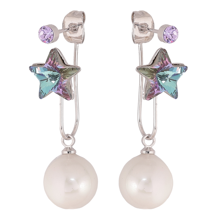 Серьги Xuping цвет Родий с кристаллами Swarovski пусеты-джекеты "Звездочки Paradise Shine с жемчужинами" фото №15 Серьги Xuping цвет Родий с кристаллами Swarovski пусеты-джекеты "Звездочки Paradise Shine с жемчужинами" фото №15