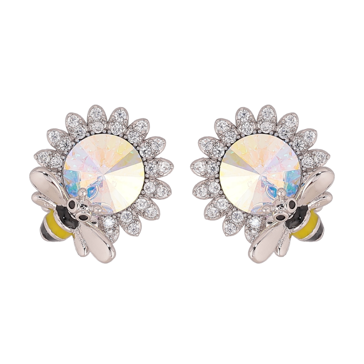 Сережки Xuping колір Родій з кристалами Swarovski пусети "Квіточки з кристалом АВ та бджолою" фото №8 Сережки Xuping колір Родій з кристалами Swarovski пусети "Квіточки з кристалом АВ та бджолою" фото №8