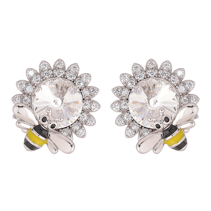 Сережки Xuping колір Родій з кристалами Swarovski пусети "Квіточки з кристалом Clear та бджолою" фото №6 Сережки Xuping колір Родій з кристалами Swarovski пусети "Квіточки з кристалом Clear та бджолою" фото №6