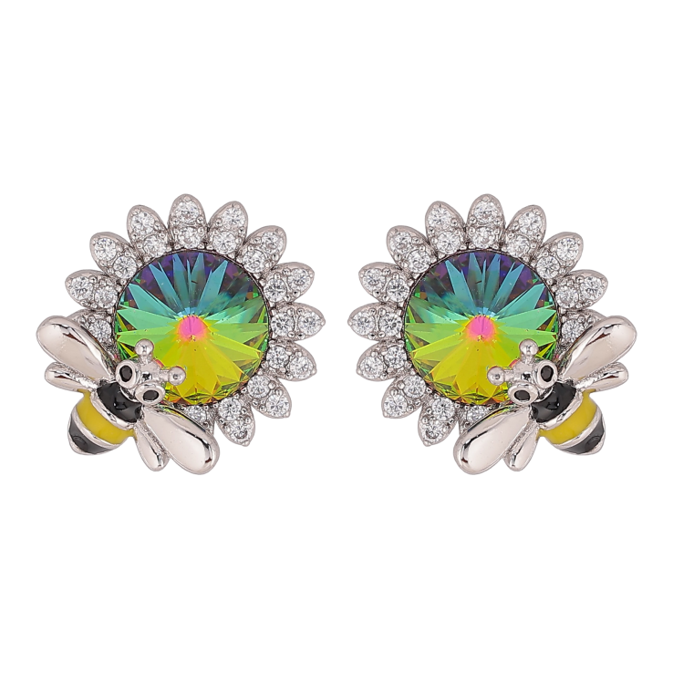 Сережки Xuping колір Родій з кристалами Swarovski пусети "Квіточки з кристалом Vitrail Medium та бджолою" фото №5 Сережки Xuping колір Родій з кристалами Swarovski пусети "Квіточки з кристалом Vitrail Medium та бджолою" фото №5