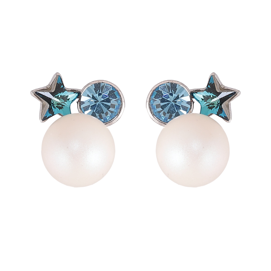 Серьги Xuping цвет Родий с кристаллами Swarovski пусеты "Жемчужины с кристаллами Metallic Blue" фото №1 Серьги Xuping цвет Родий с кристаллами Swarovski пусеты "Жемчужины с кристаллами Metallic Blue" фото №1