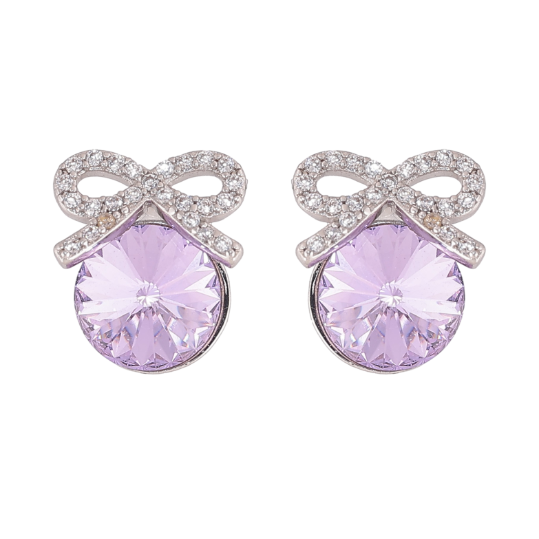Сережки Xuping колір Родій з кристалами Swarovski пусети "Кристали Tanzanite з бантами" фото №1 Сережки Xuping колір Родій з кристалами Swarovski пусети "Кристали Tanzanite з бантами" фото №1