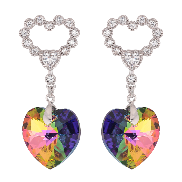 Сережки Xuping колір Родій з кристалами Swarovski пусети "Сердечка з підвіскою кристал Vitrail Medium" фото №4 Сережки Xuping колір Родій з кристалами Swarovski пусети "Сердечка з підвіскою кристал Vitrail Medium" фото №4