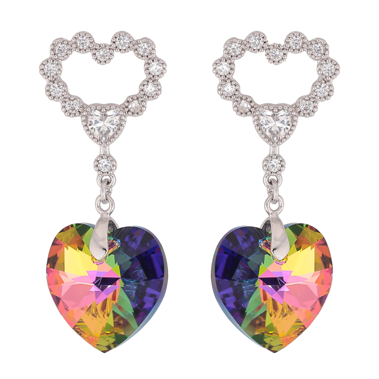 Сережки Xuping колір Родій з кристалами Swarovski пусети "Сердечка з підвіскою кристал Vitrail Medium" фото №3 Сережки Xuping колір Родій з кристалами Swarovski пусети "Сердечка з підвіскою кристал Vitrail Medium" фото №3