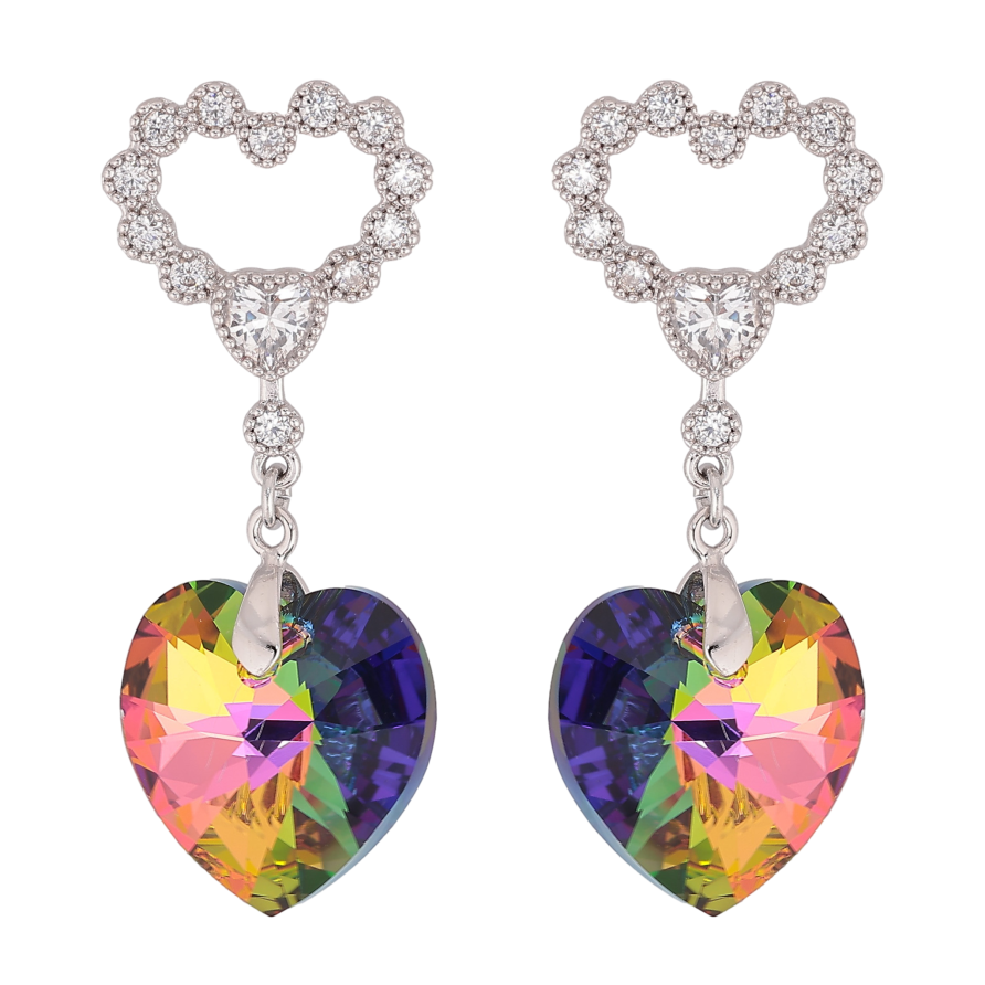 Сережки Xuping колір Родій з кристалами Swarovski пусети "Сердечка з підвіскою кристал Vitrail Medium" фото №1 Сережки Xuping колір Родій з кристалами Swarovski пусети "Сердечка з підвіскою кристал Vitrail Medium" фото №1