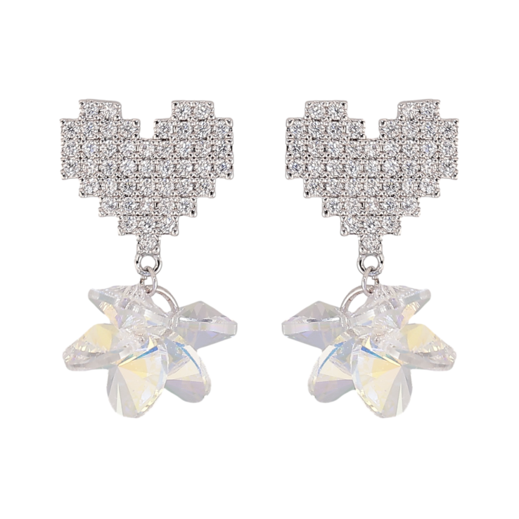 Сережки Xuping колір Родій з кристалами Swarovski пусети "Сердечки з підвісками з кристалами" фото №13