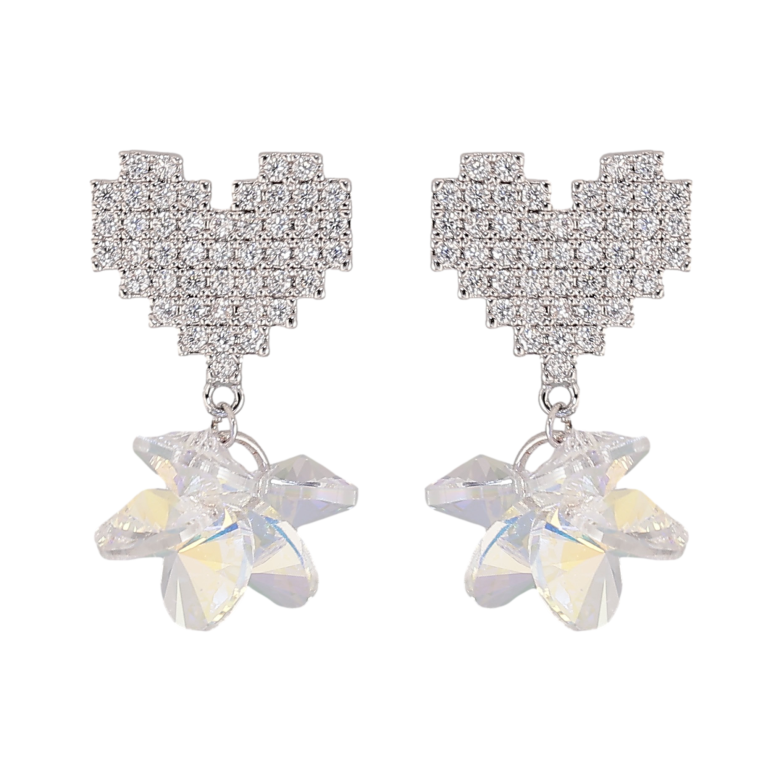 Серьги Xuping цвет Родий с кристаллами Swarovski пусеты "Сердечки с кристаллами и подвесками" фото №1 Серьги Xuping цвет Родий с кристаллами Swarovski пусеты "Сердечки с кристаллами и подвесками" фото №1