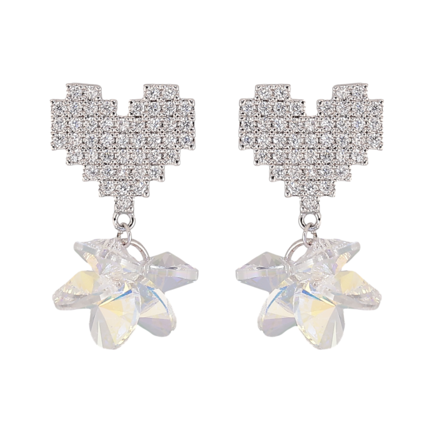 Серьги Xuping цвет Родий с кристаллами Swarovski пусеты "Сердечки с кристаллами и подвесками" фото №1 Серьги Xuping цвет Родий с кристаллами Swarovski пусеты "Сердечки с кристаллами и подвесками" фото №1