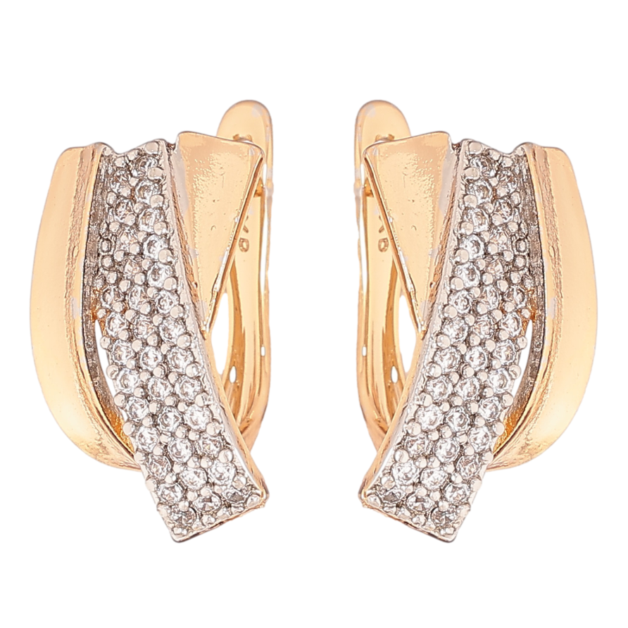 Серьги Xuping цвет позолота 18K + родий английский замок узор с инкрустацией кристаллами фото №1 Серьги Xuping цвет позолота 18K + родий английский замок узор с инкрустацией кристаллами фото №1
