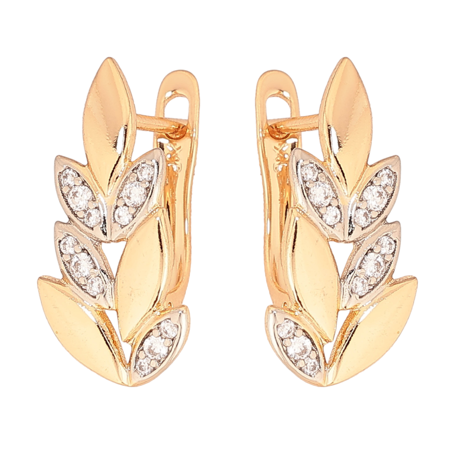 Серьги Xuping цвет позолота 18K + родий английский замок веточки с кристаллами фото №1 Серьги Xuping цвет позолота 18K + родий английский замок веточки с кристаллами фото №1