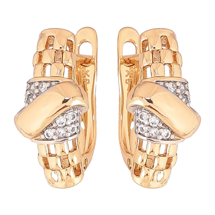 Серьги Xuping цвет позолота 18K + родий английский замок узор с кристаллами фото №4