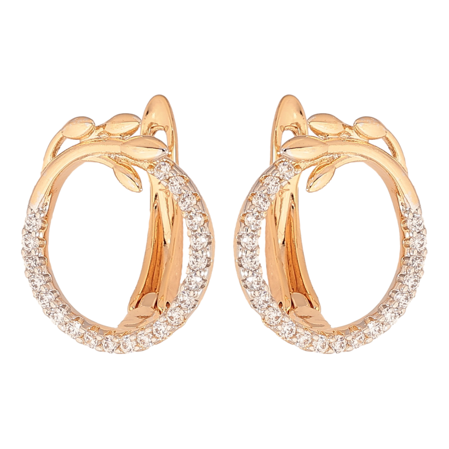 Серьги Xuping цвет позолота 18K + родий английский замок колечки с веточками и кристаллами на одну сторону фото №1 Серьги Xuping цвет позолота 18K + родий английский замок колечки с веточками и кристаллами на одну сторону фото №1