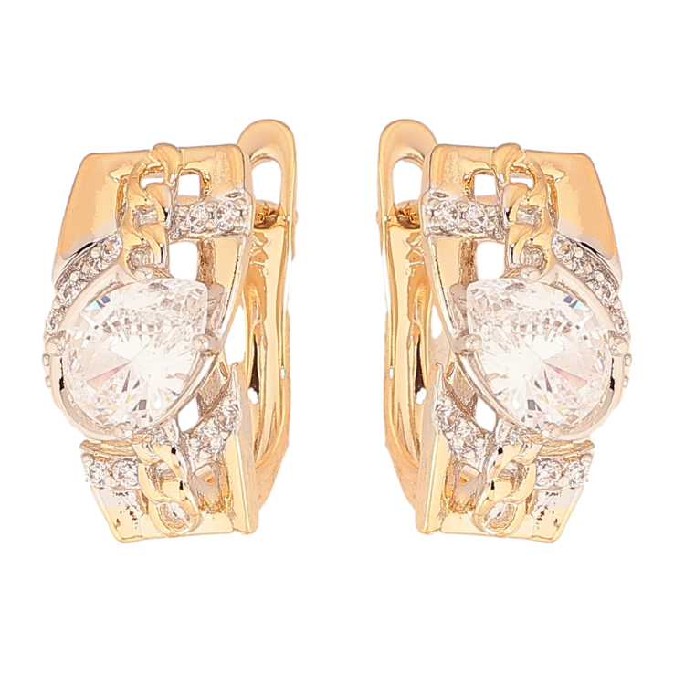 Серьги Xuping цвет позолота 18K + родий английский замок узор с кристаллами фото №14