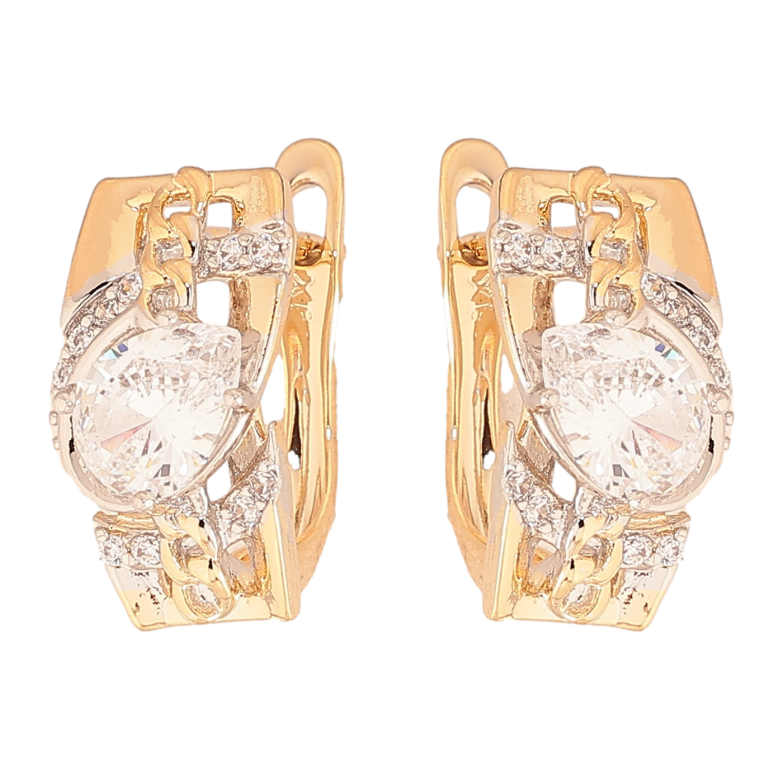Серьги Xuping цвет позолота 18K + родий английский замок узор с кристаллами фото №1 Серьги Xuping цвет позолота 18K + родий английский замок узор с кристаллами фото №1