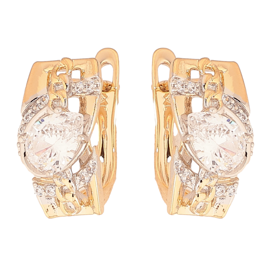 Серьги Xuping цвет позолота 18K + родий английский замок узор с кристаллами фото №1 Серьги Xuping цвет позолота 18K + родий английский замок узор с кристаллами фото №1