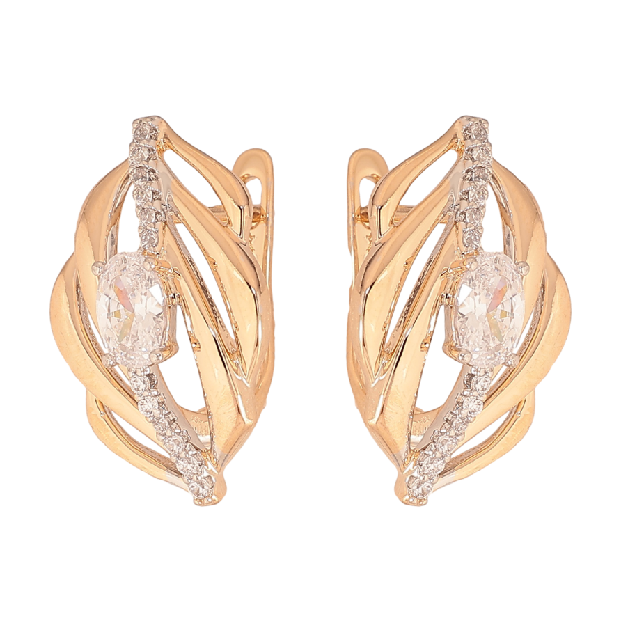 Серьги Xuping цвет позолота 18K + родий английский замок узор с кристаллами фото №1 Серьги Xuping цвет позолота 18K + родий английский замок узор с кристаллами фото №1