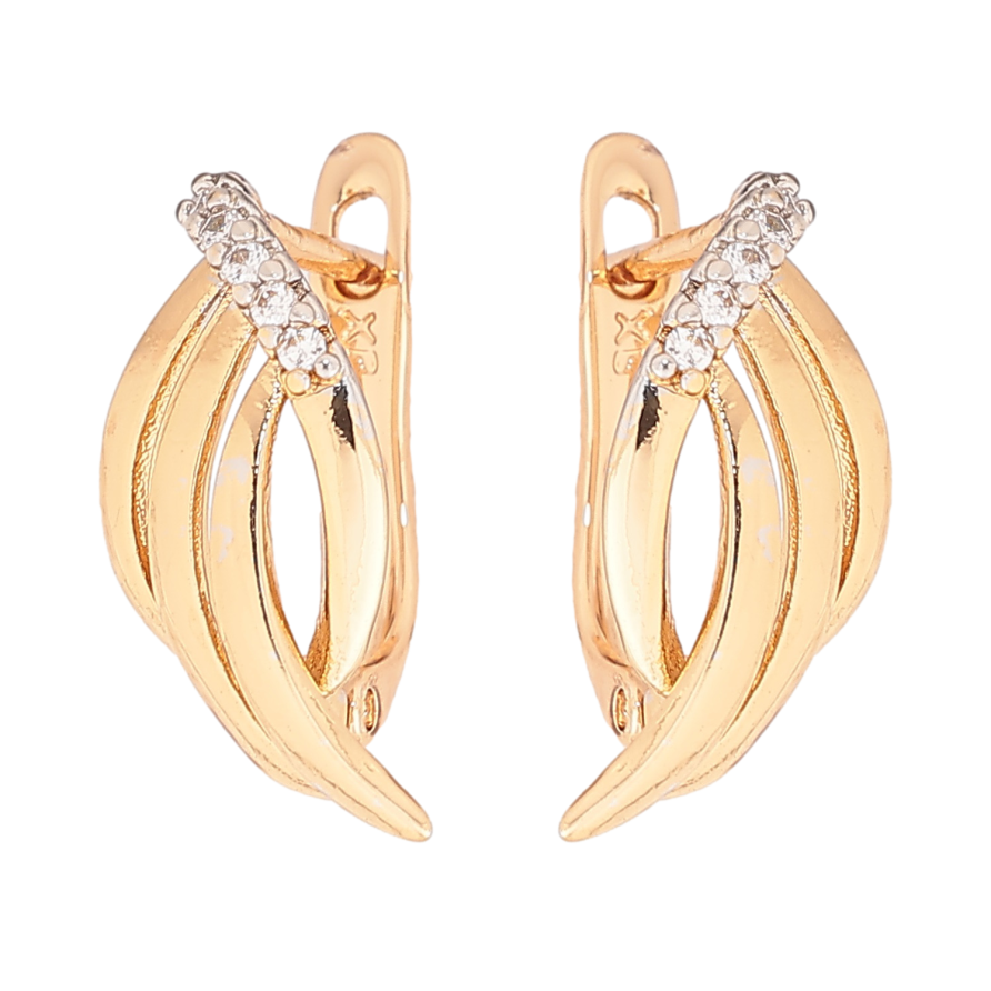 Серьги Xuping цвет позолота 18K + родий английский замок узор с кристаллами фото №1 Серьги Xuping цвет позолота 18K + родий английский замок узор с кристаллами фото №1