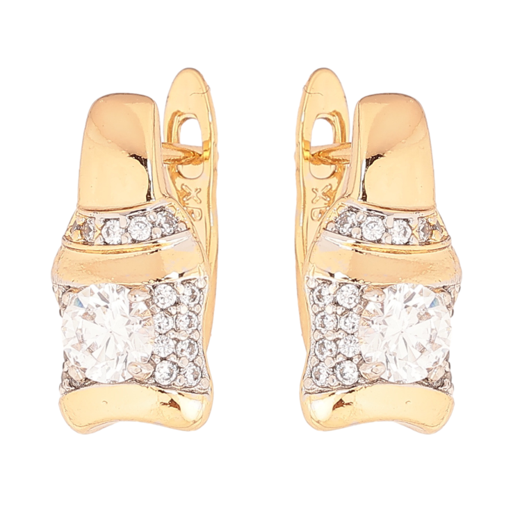 Серьги Xuping цвет позолота 18K + родий английский замок узор с кристаллами фото №21