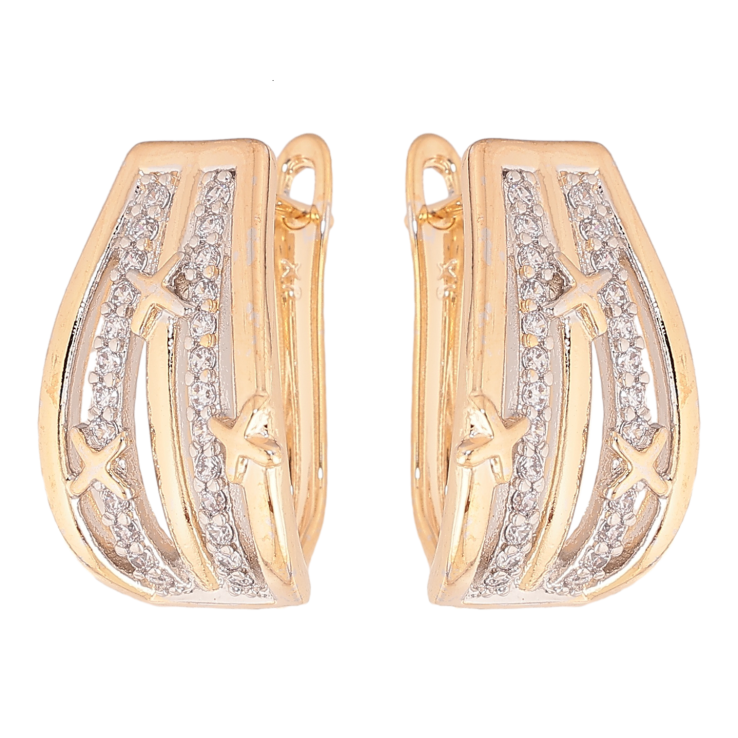 Серьги Xuping цвет позолота 18K + родий английский замок узор с кристаллами фото №6