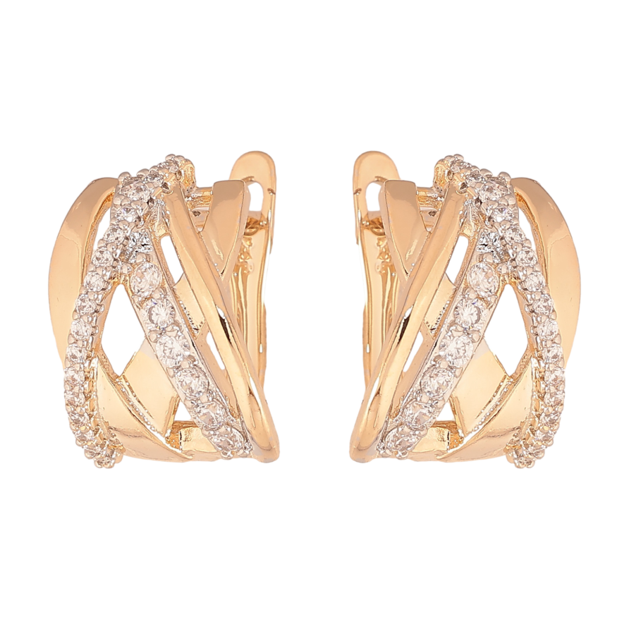 Серьги Xuping цвет позолота 18K + родий английский замок узор с кристаллами фото №1 Серьги Xuping цвет позолота 18K + родий английский замок узор с кристаллами фото №1