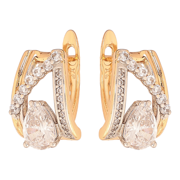 Серьги Xuping цвет позолота 18K + родий английский замок узор с кристаллами фото №19