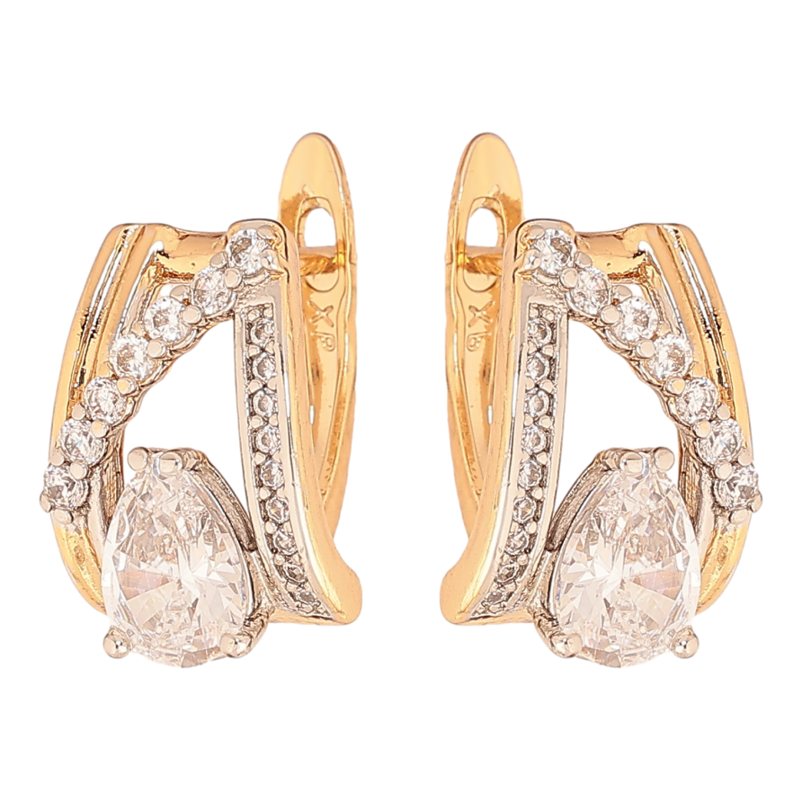 Серьги Xuping цвет позолота 18K + родий английский замок узор с кристаллами фото №1