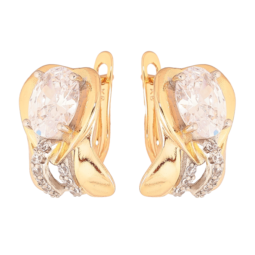 Серьги Xuping цвет позолота 18K + родий английский замок узор с кристаллами фото №1 Серьги Xuping цвет позолота 18K + родий английский замок узор с кристаллами фото №1