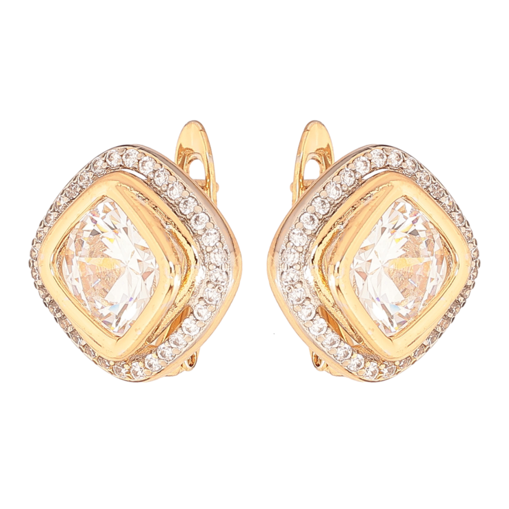 Серьги Xuping цвет позолота 18K + родий английский замок узор с кристаллами фото №18
